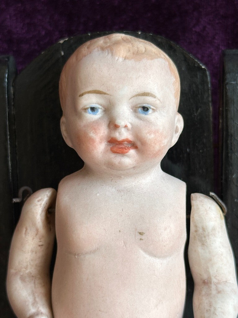 Antique German 5.25” All Bisque Miniature Baby Doll