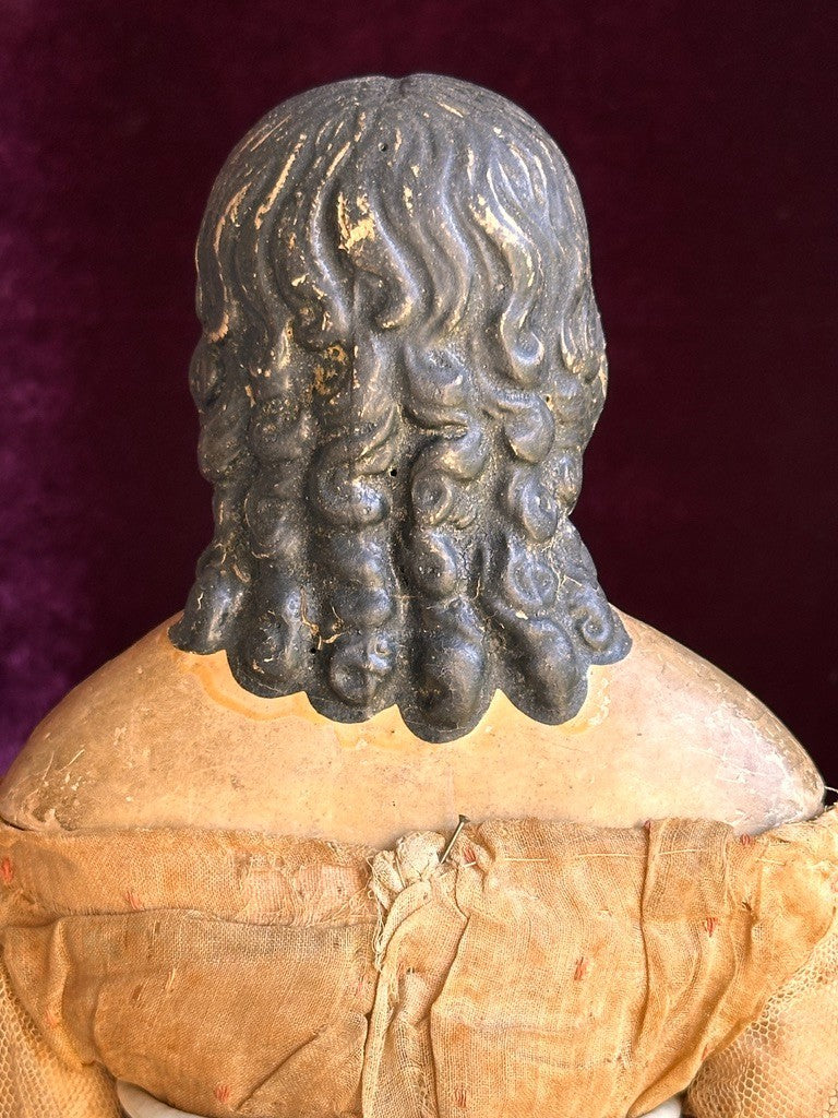 Large Antique German 18” Papier Mache Milliner’s Model Spill Curls Doll