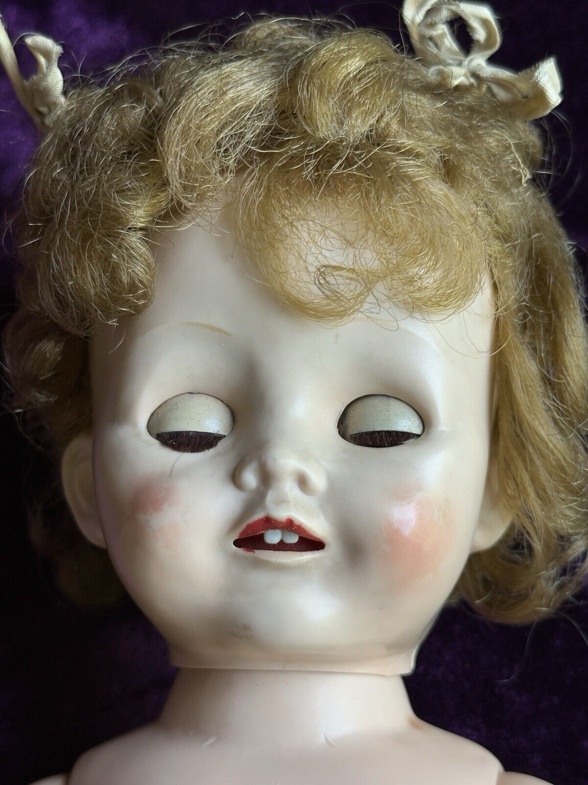 Vintage Plastic 16” Pedigree Made in England Flirty Eyes Toddler Doll