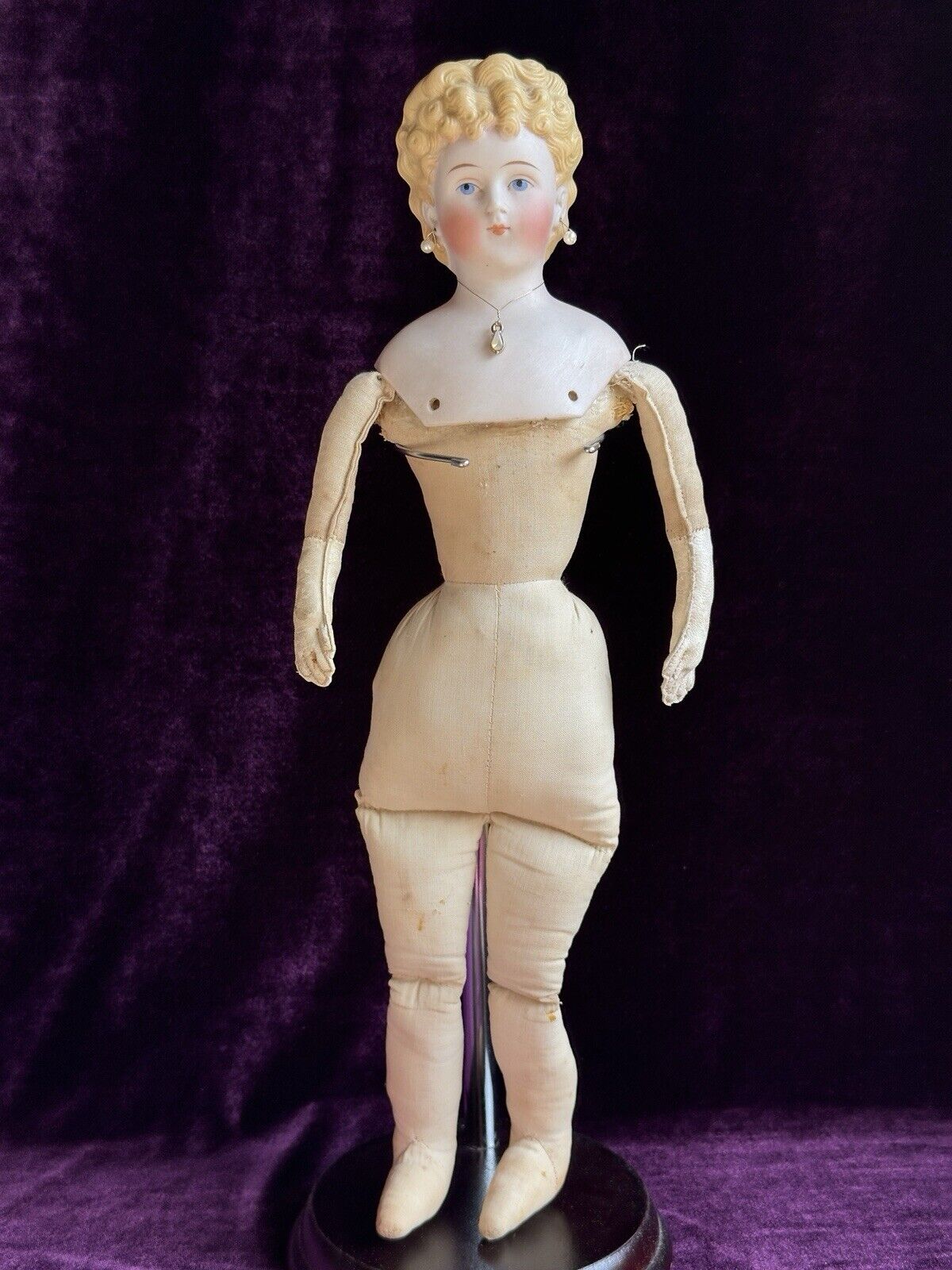 Rare Antique German 15” Parian China Bisque Shoulder Head Fashion Doll