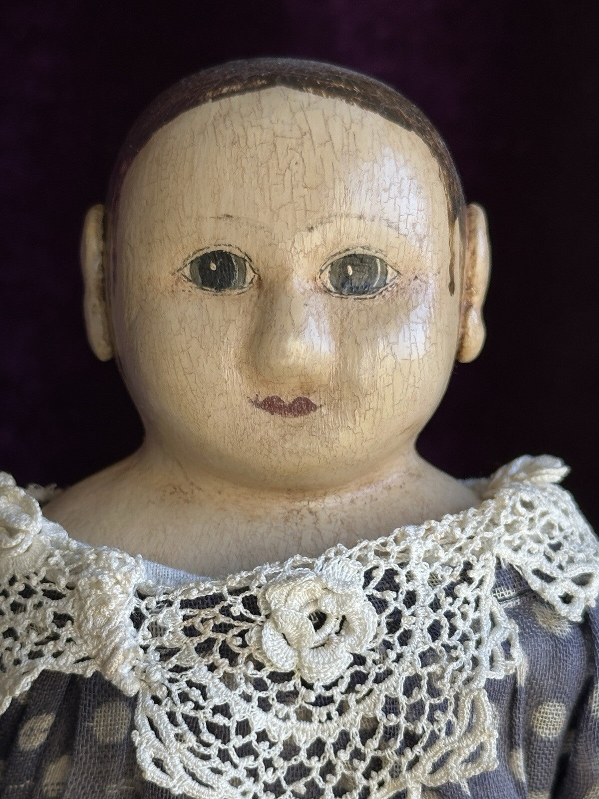 Miniature 11” Izannah Walker Style Oil Painted Cloth Doll by Lucille Breuer