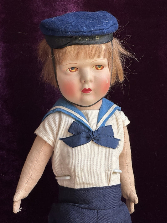 Vintage 15” Italian/French Raynal Style Cloth Sailor Boy Doll