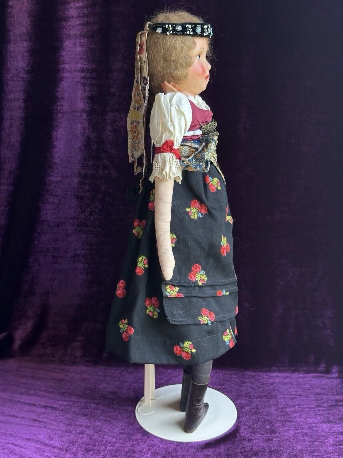 Antique Composition 23” Cloth Eastern European Boudoir Style Doll