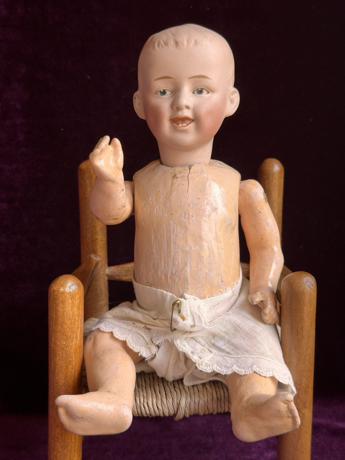 Antique German 11” Gebruder Heubach 7647 Bisque Shoulder Head Character Boy Doll