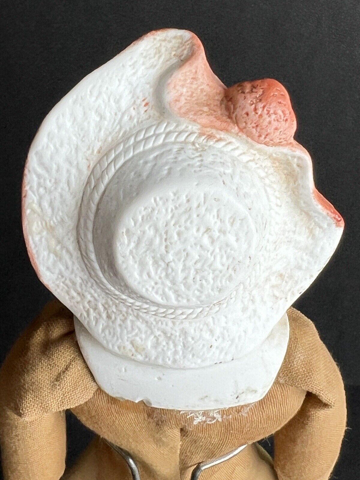 Antique German Hertwig 11.5” Molded Hat Bisque Shoulder Head Doll