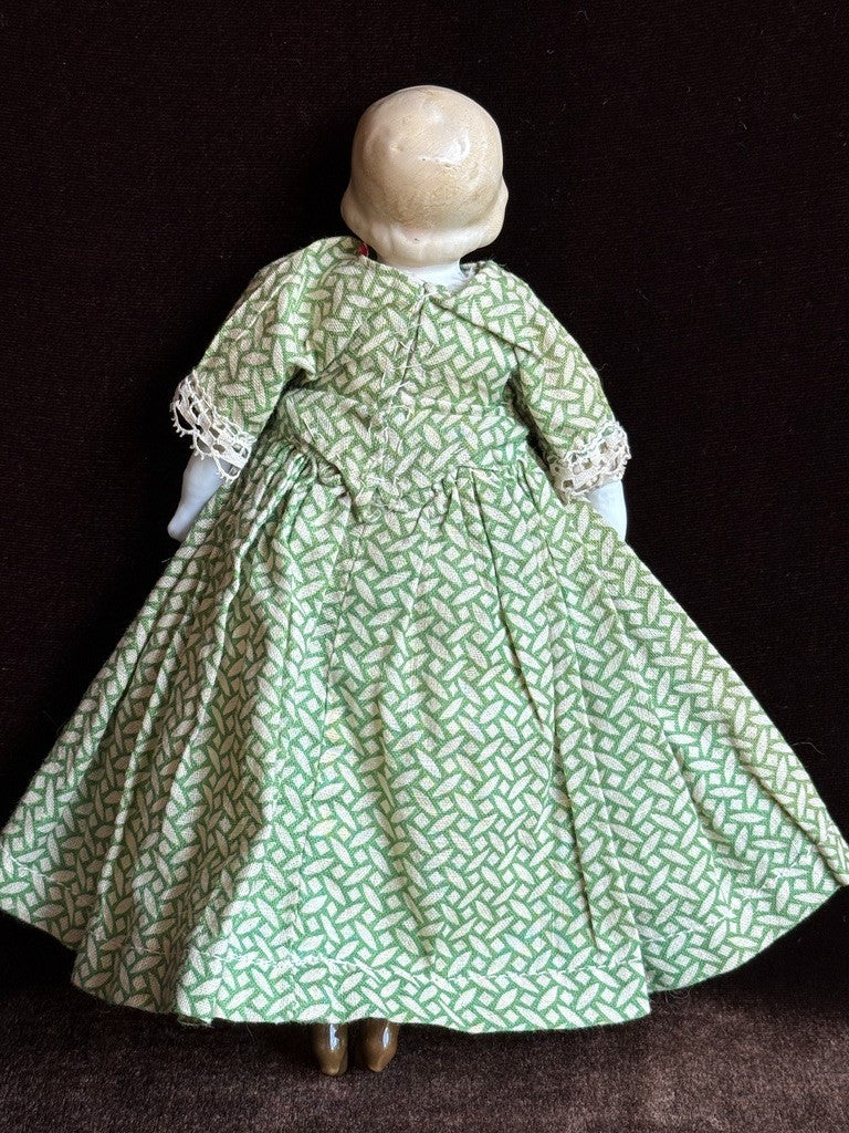 Antique German 7.5” Bisque Cloth Miniature Dollhouse Parian Girl Doll
