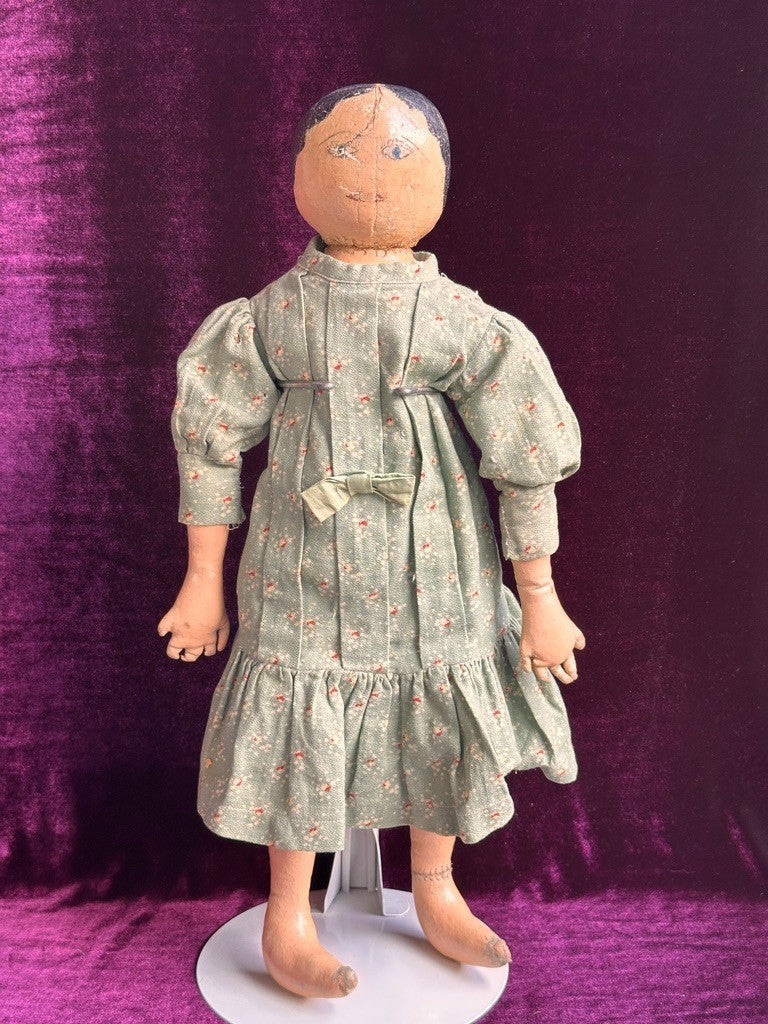 Antique American Primitive 20.5" Oil-Painted Cloth Rag Folk Art Doll