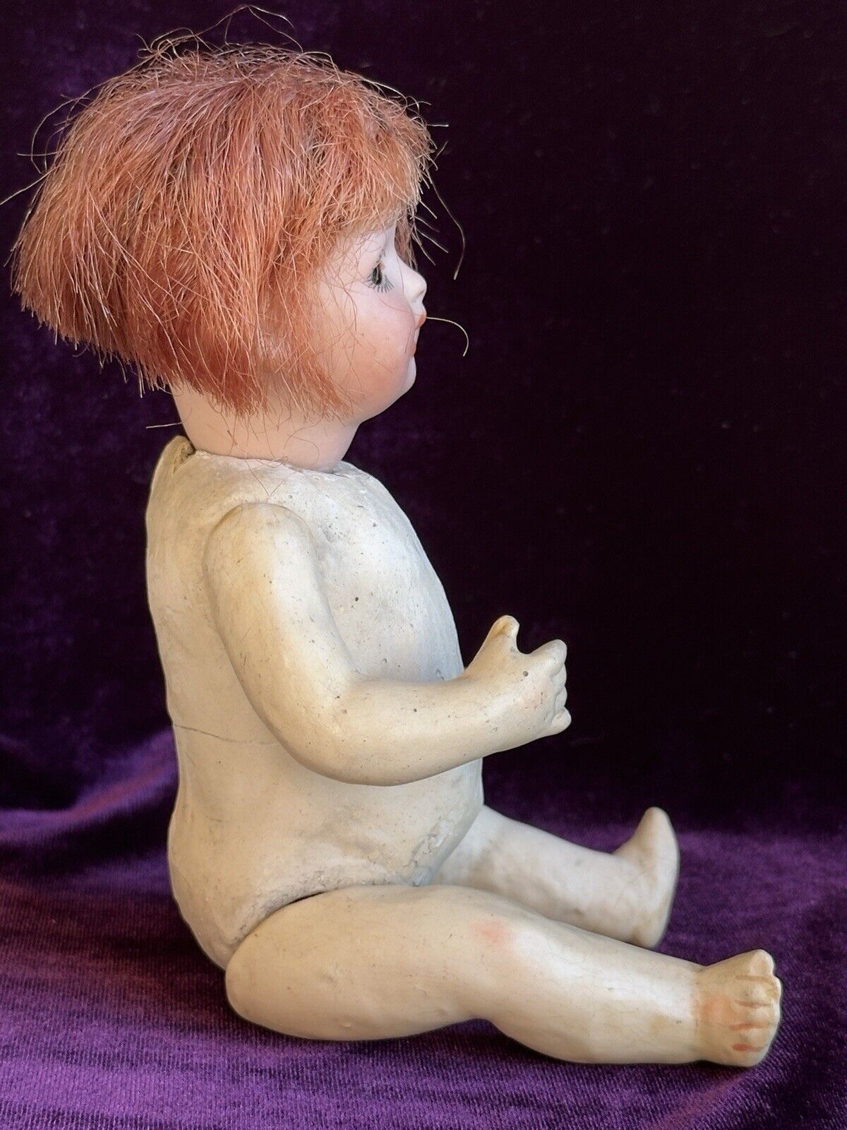 Antique German 8” Hermann Steiner Miniature Bisque Head Baby Doll
