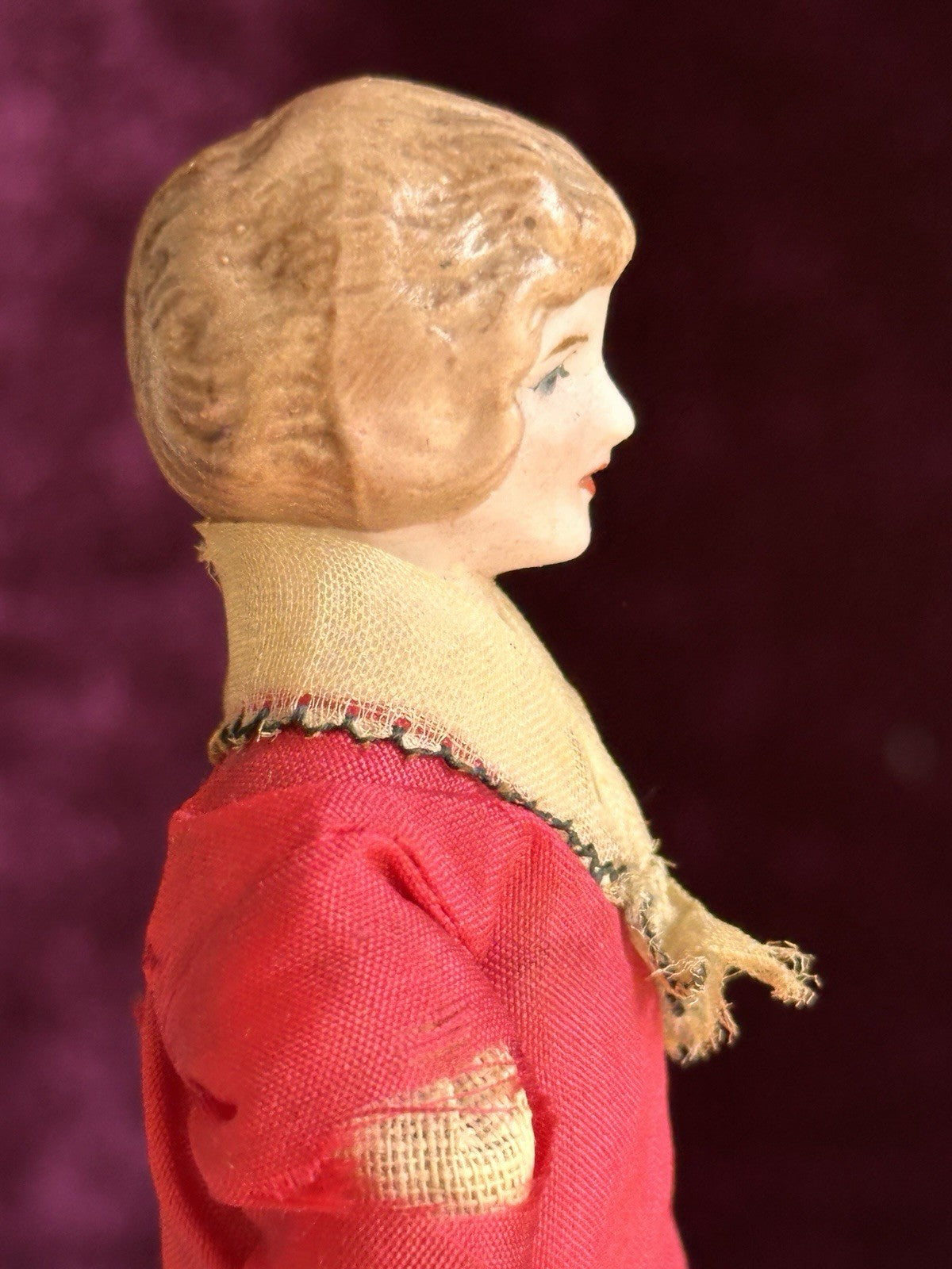 Antique German 5.25” Bisque Cloth Miniature Dollhouse Parian Female Doll