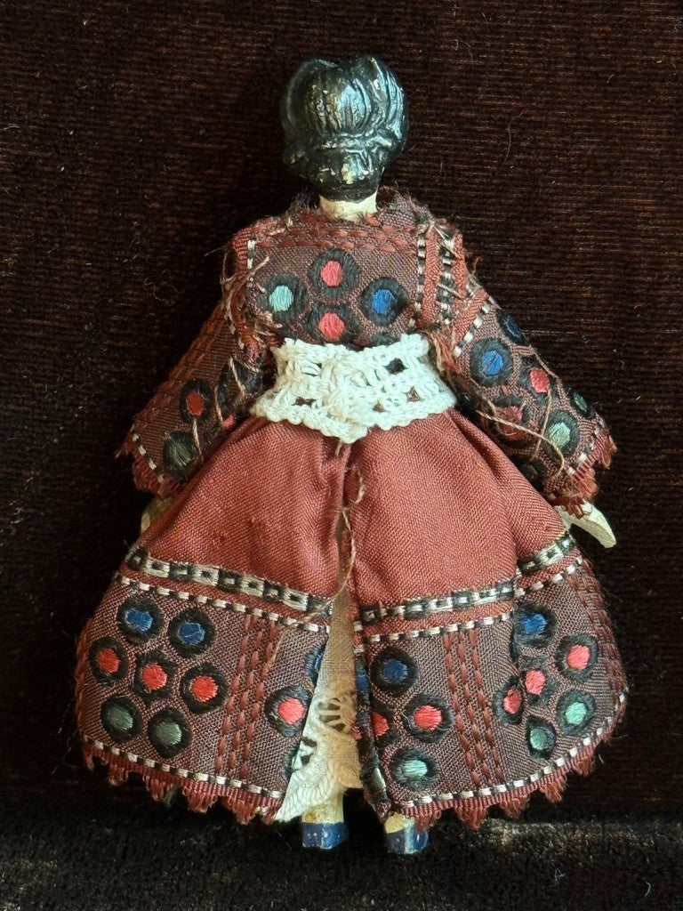 Rare Antique German 3” Grodnertal Peg Wooden Dollhouse Doll with Bun