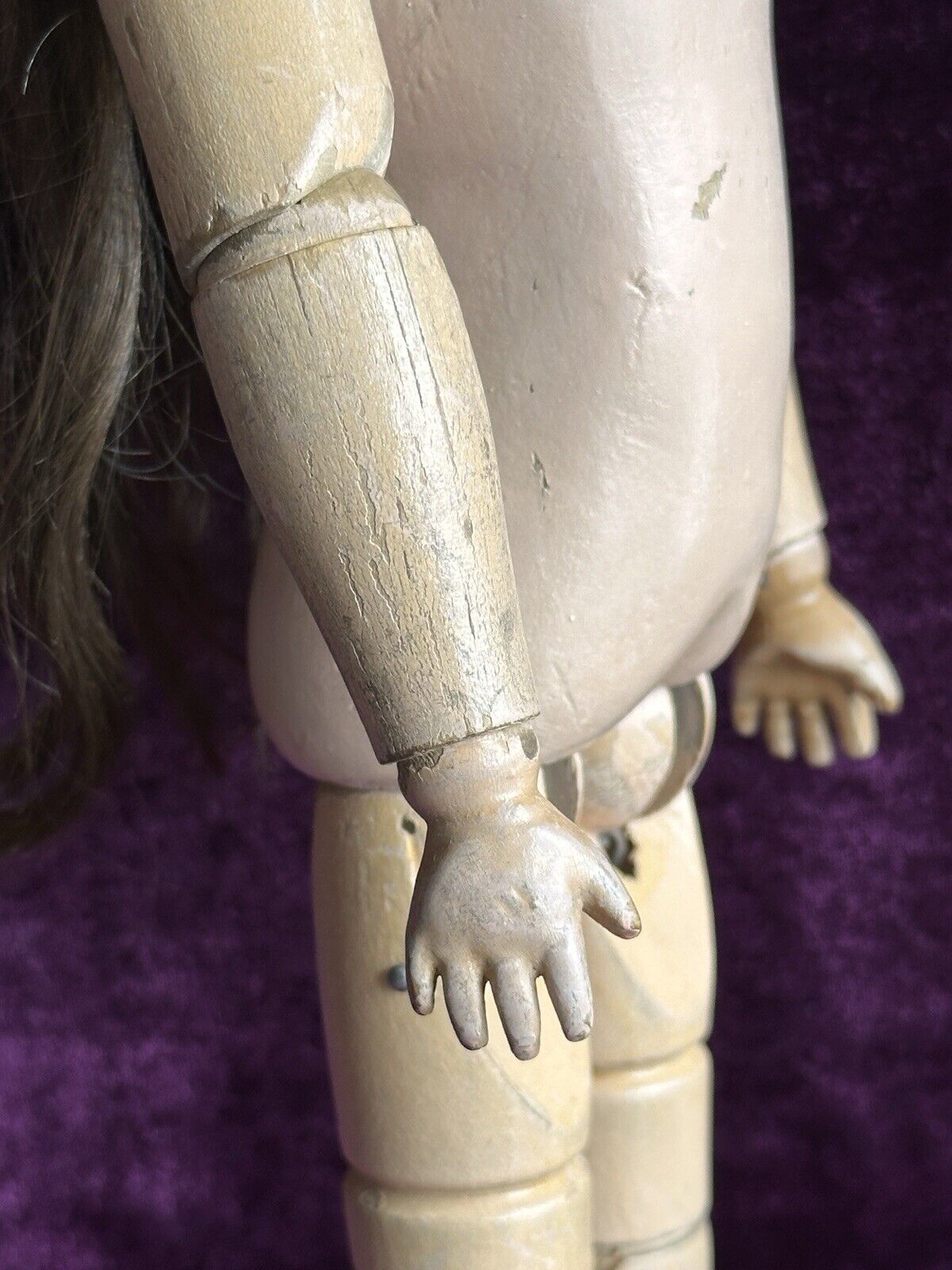 Antique 14” American Schoenhut Model 312 Wood Carved Spring Jointed Girl Doll