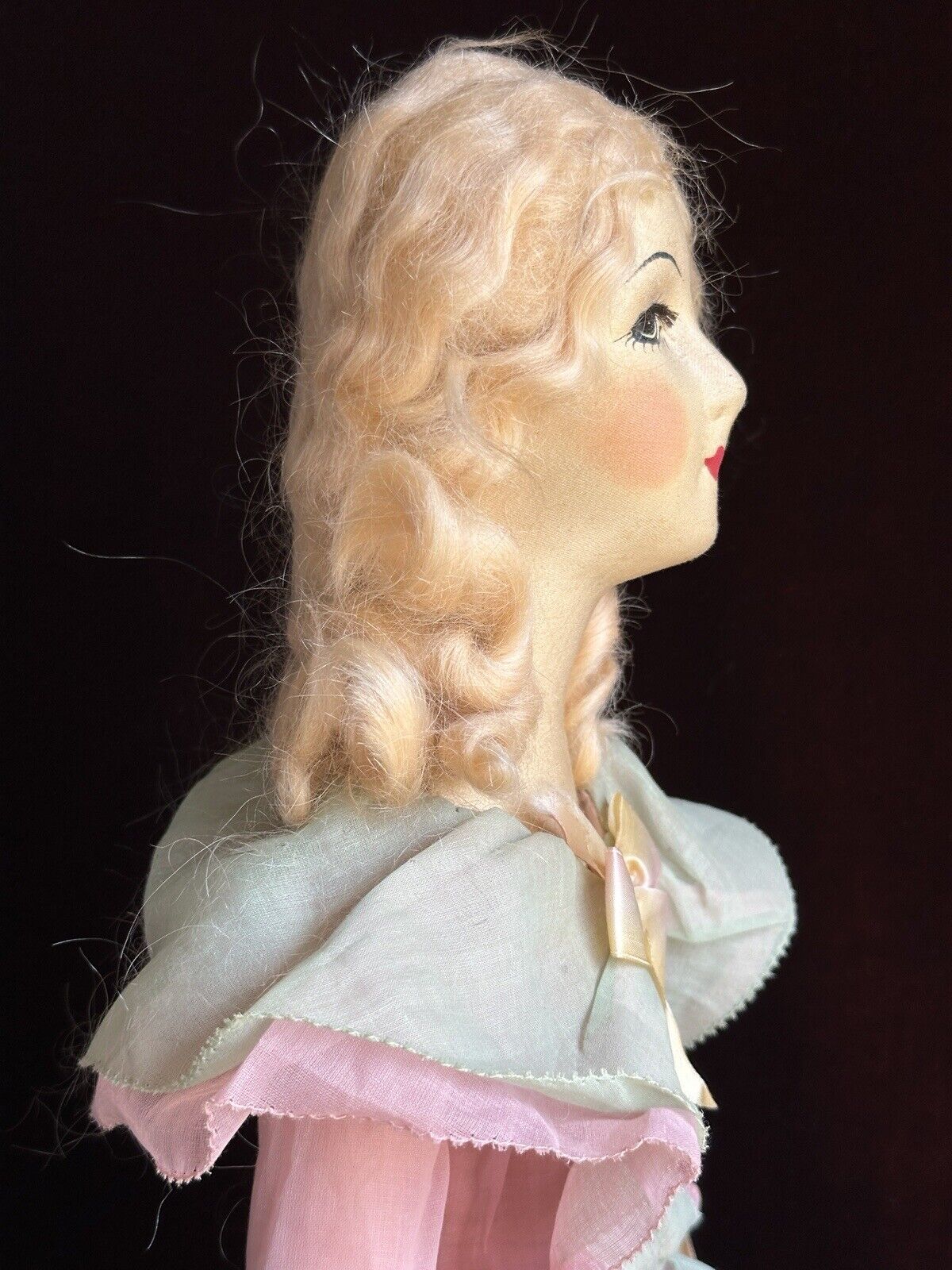 Antique Art Deco 29” French Boudoir Flapper Cloth Face Mask Doll