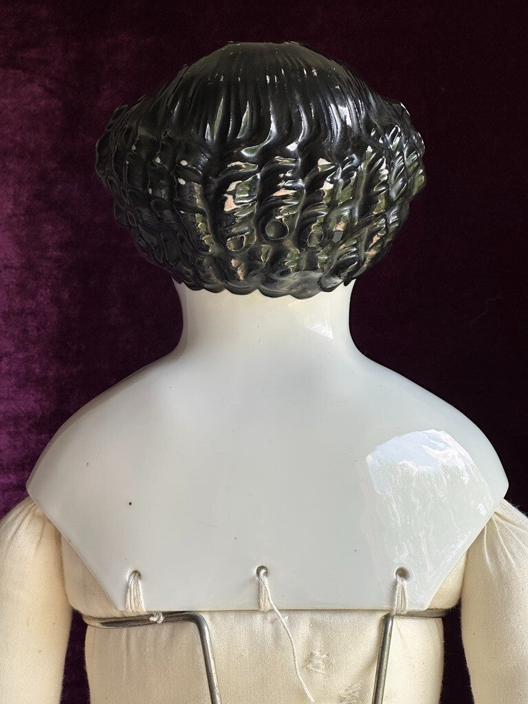 Large Antique German 31” Flat Top Highbrow China Shoulder Head Doll