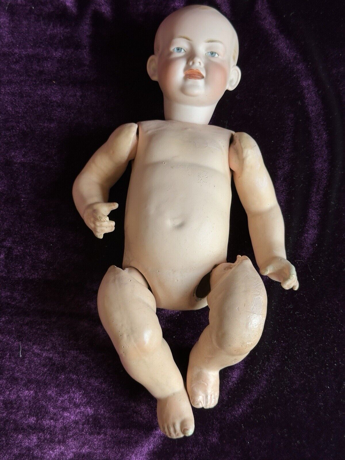 Antique German 11” Kley Hahn 525 Solid Dome Bisque Head Baby Doll Intaglio Eyes
