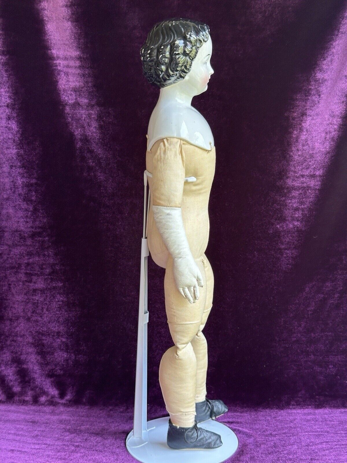 Antique German 19” China Shoulder Head Brunette Victorian Fashion Doll