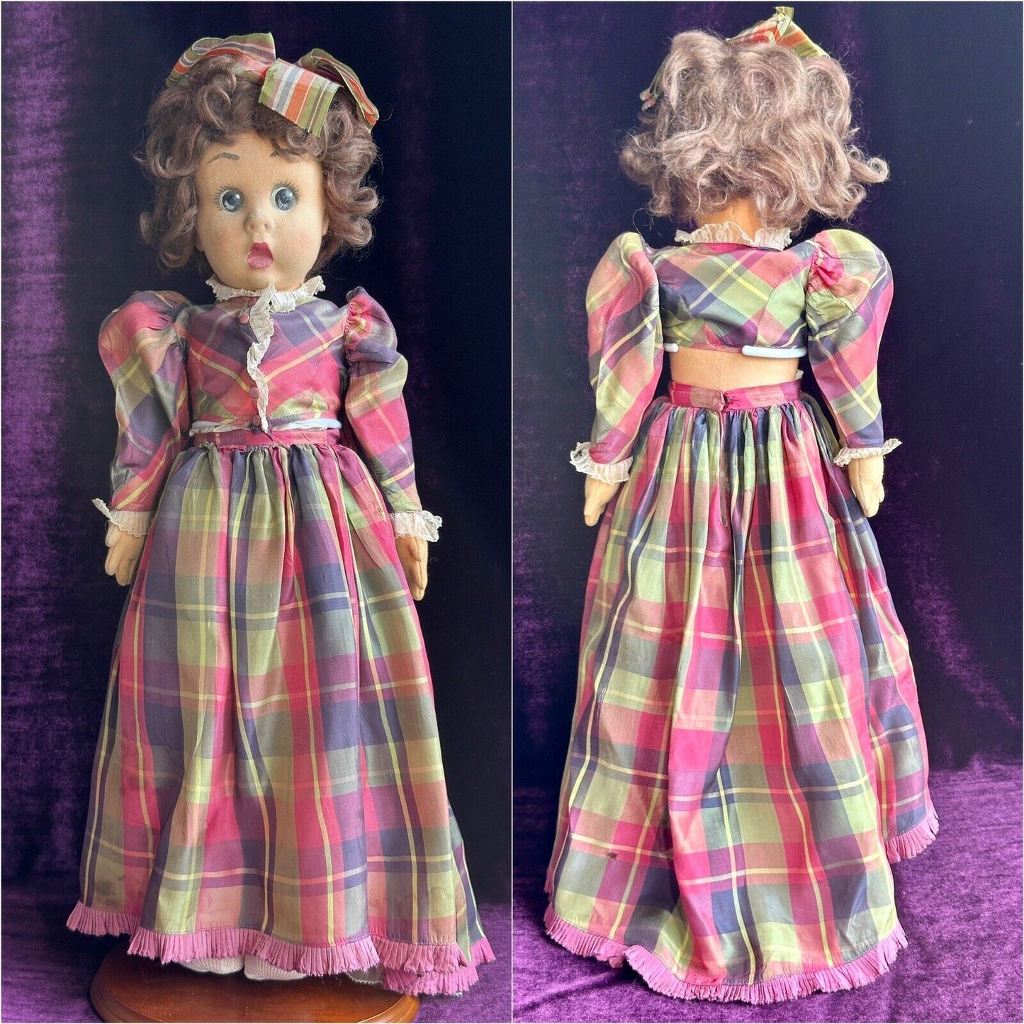 Rare Vintage Italian 20” Original Lenci Googly Eyes Felt Doll Tagged Outfit