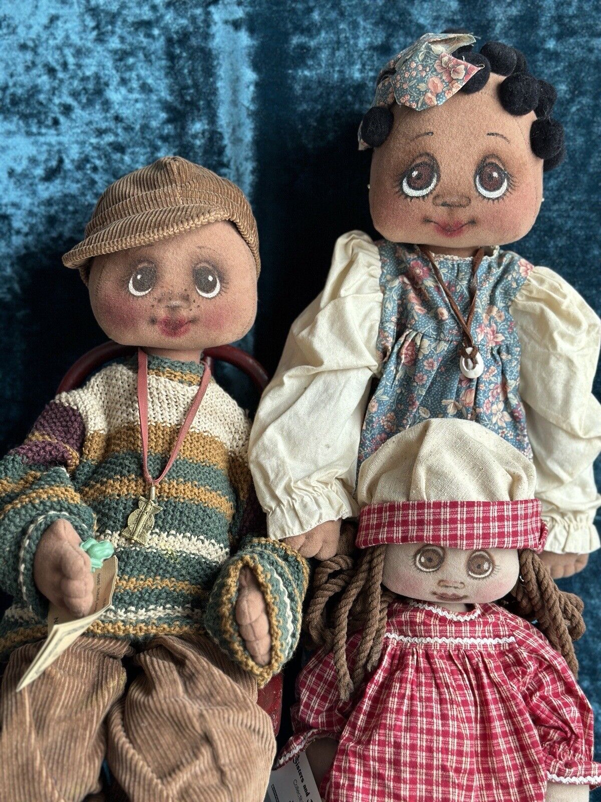 Lot of 3 OOAK Cloth Handmade Artist African American Sisters and Brothers Dolls