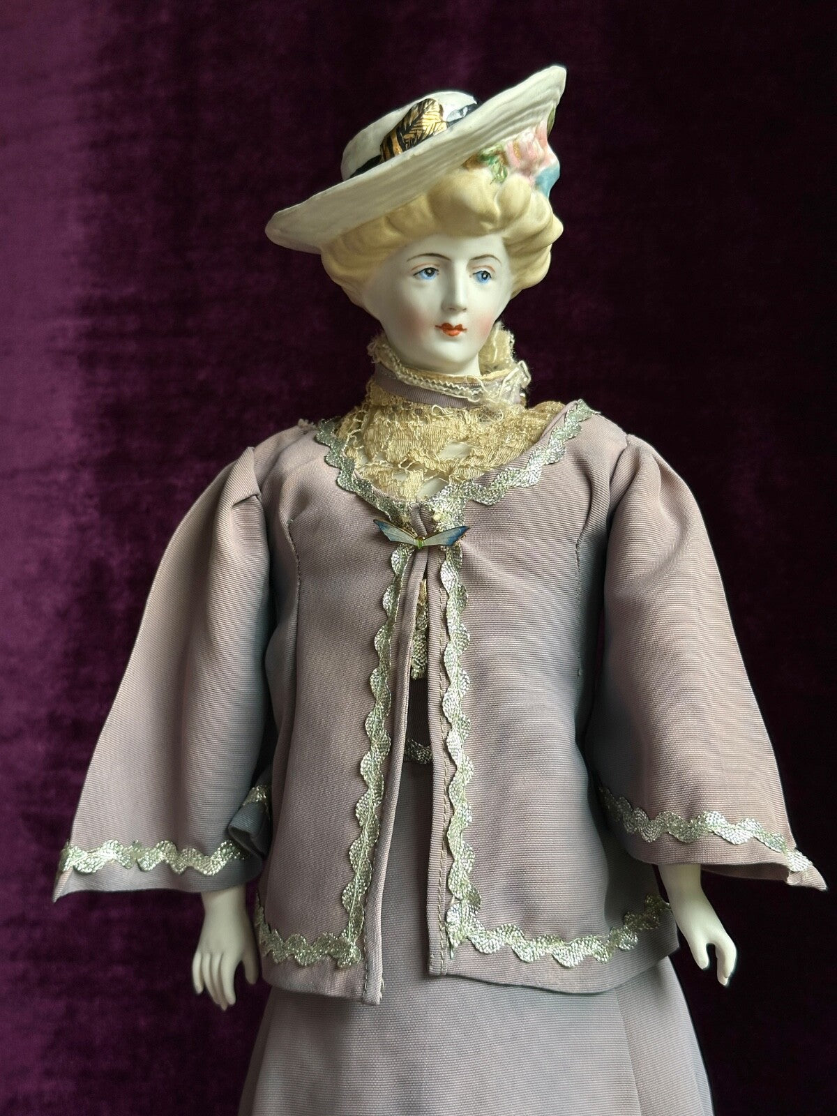 Vintage Porcelain 17” Emma Clear Gibson Girl Lady Doll with Molded Hat