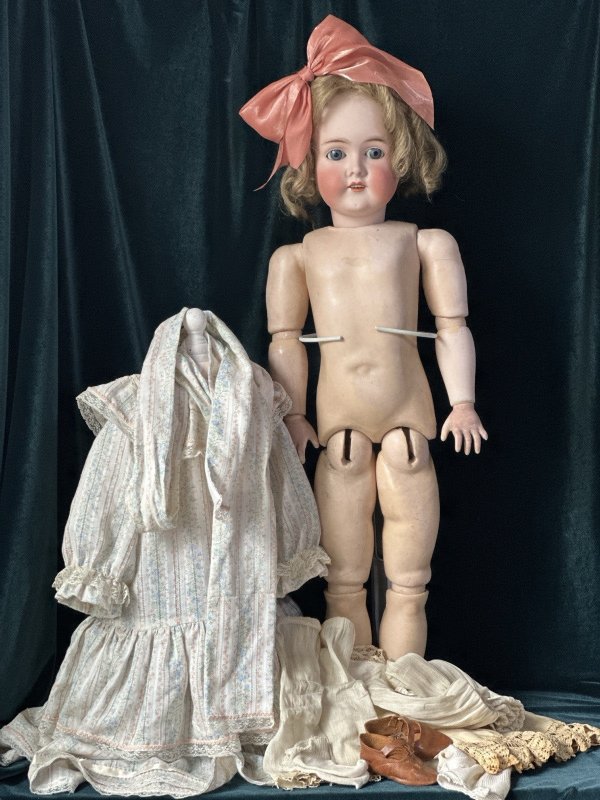 Antique German 29” Queen Louise Doll Bisque Head Composition Body
