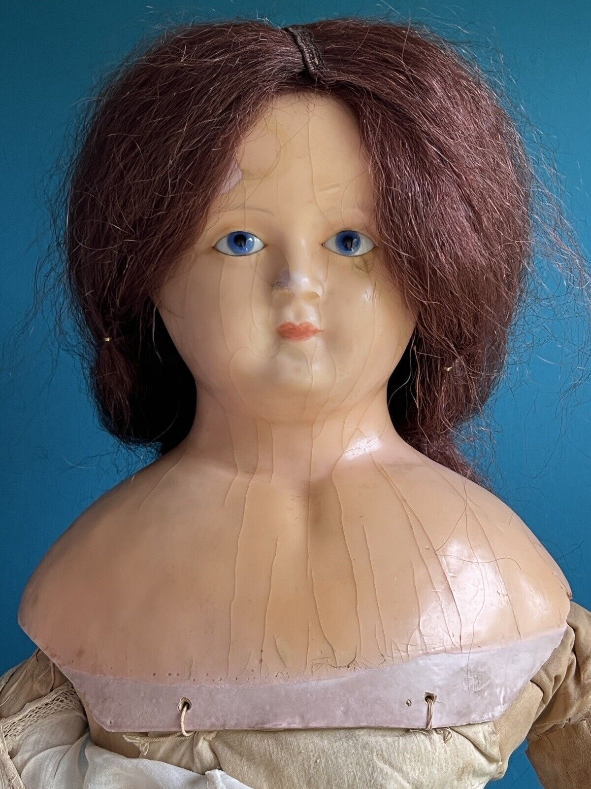 Large Antique German 30” Wax Over Papier Mache Doll