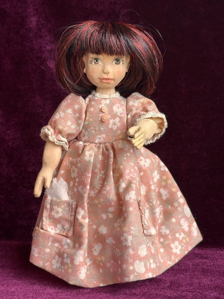 Collectible Handcarved 6.5" Wooden Hitty Girl Doll By Artist Connie Hardt