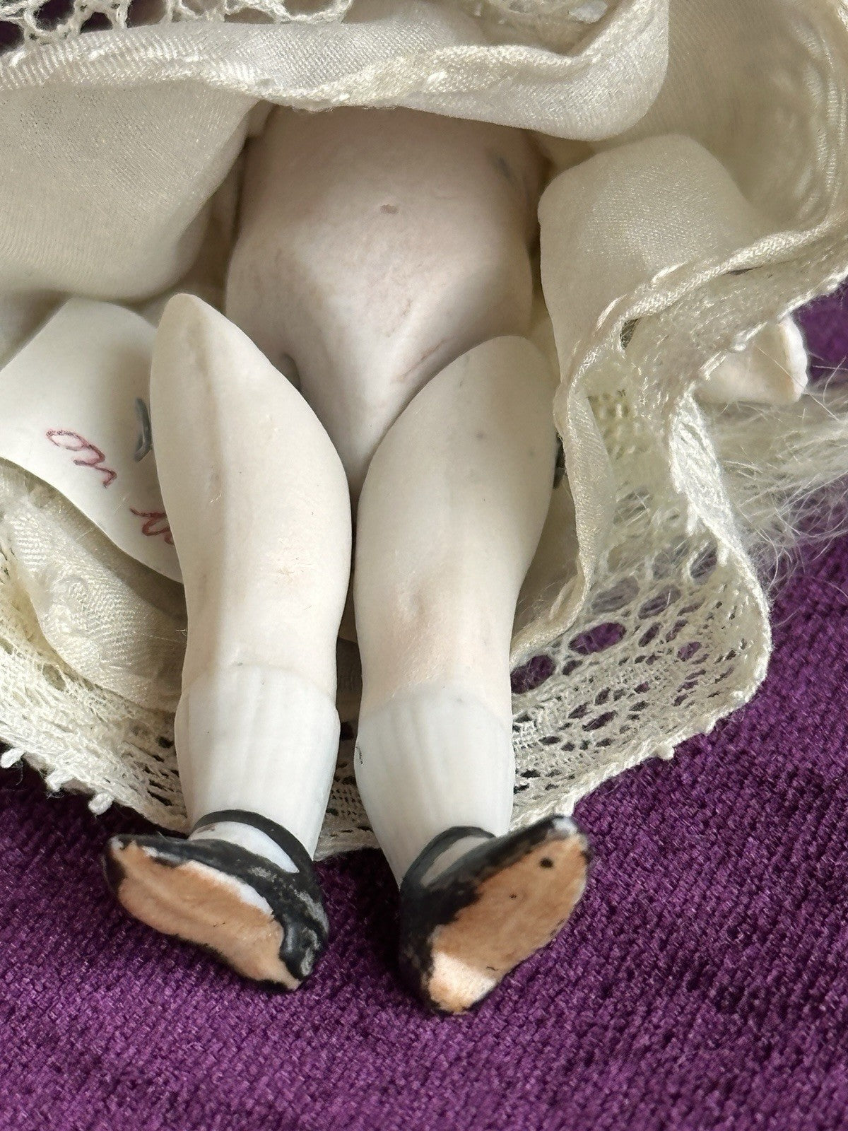 Antique German Easter Egg with All Bisque Miniature 3.25” Mignonette Doll