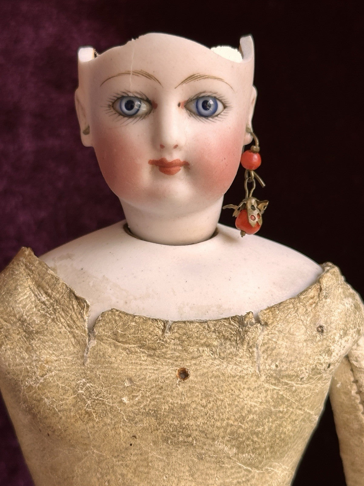 Antique French 10.5” Jumeau (?) Smiling Bru (?) Fashion Bisque Head Doll Damaged