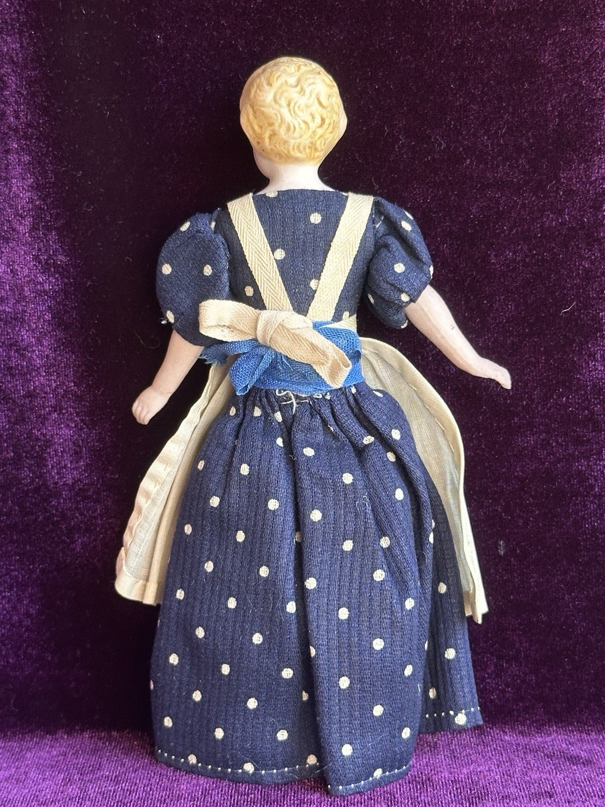 Antique German 5.85” Bisque Cloth Miniature Dollhouse Parian Doll
