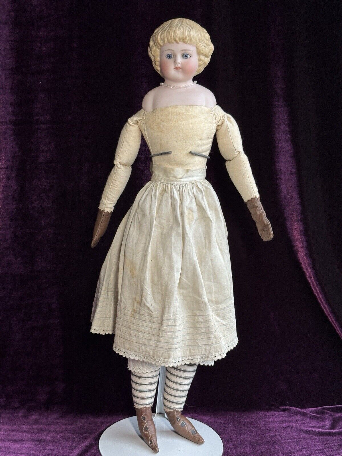 Antique German 24" ABG 1000 Highland Mary Parian China Head Doll with Glass Eyes