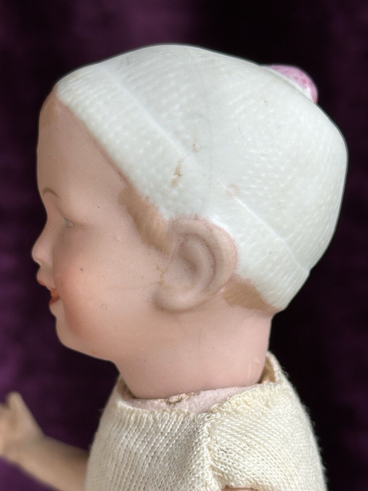 Antique German 8” Theodor Recknagel 28 Bisque Head Molded Hat Girl Baby Doll