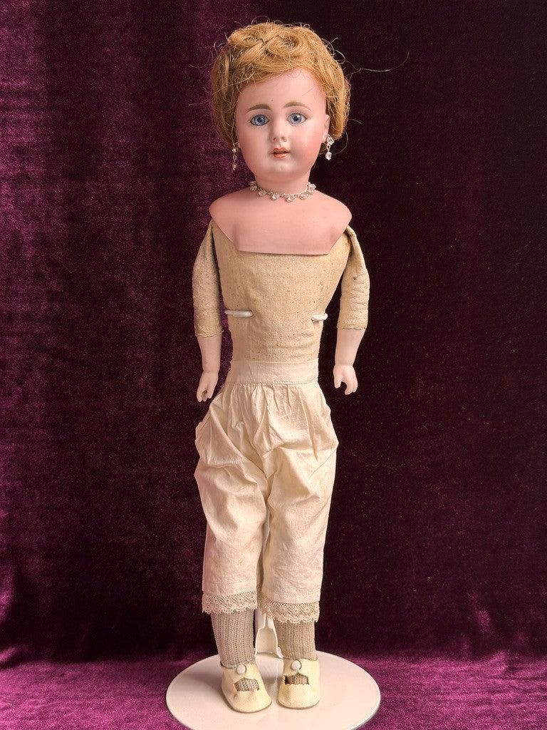 Early Antique German 20.5” Simon Halbig 939 Bisque Shoulder Head Leather Doll