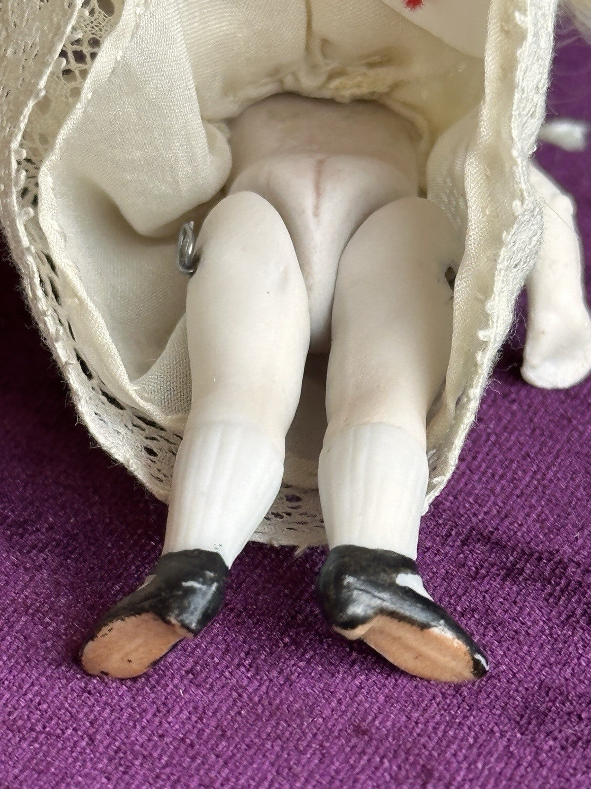 Antique German Easter Egg with All Bisque Miniature 3.25” Mignonette Doll