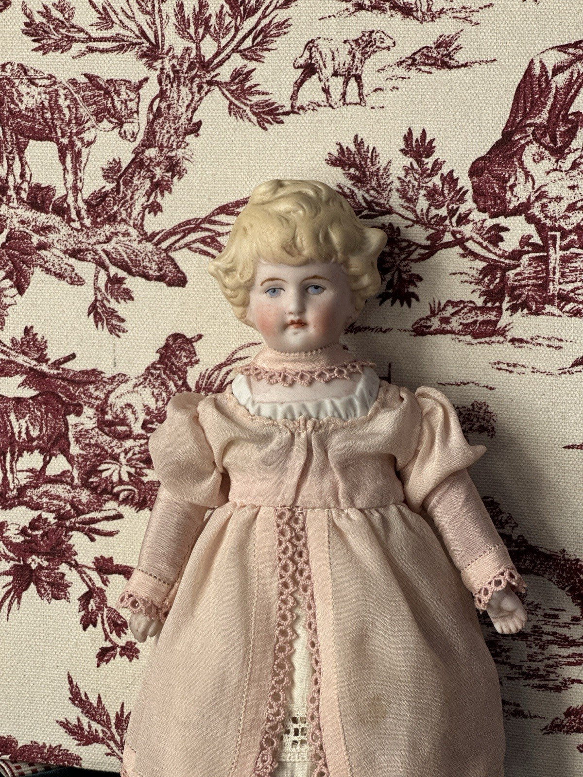 Antique German Hertwig (?) 7 1/2” Bisque Shoulder Head Doll