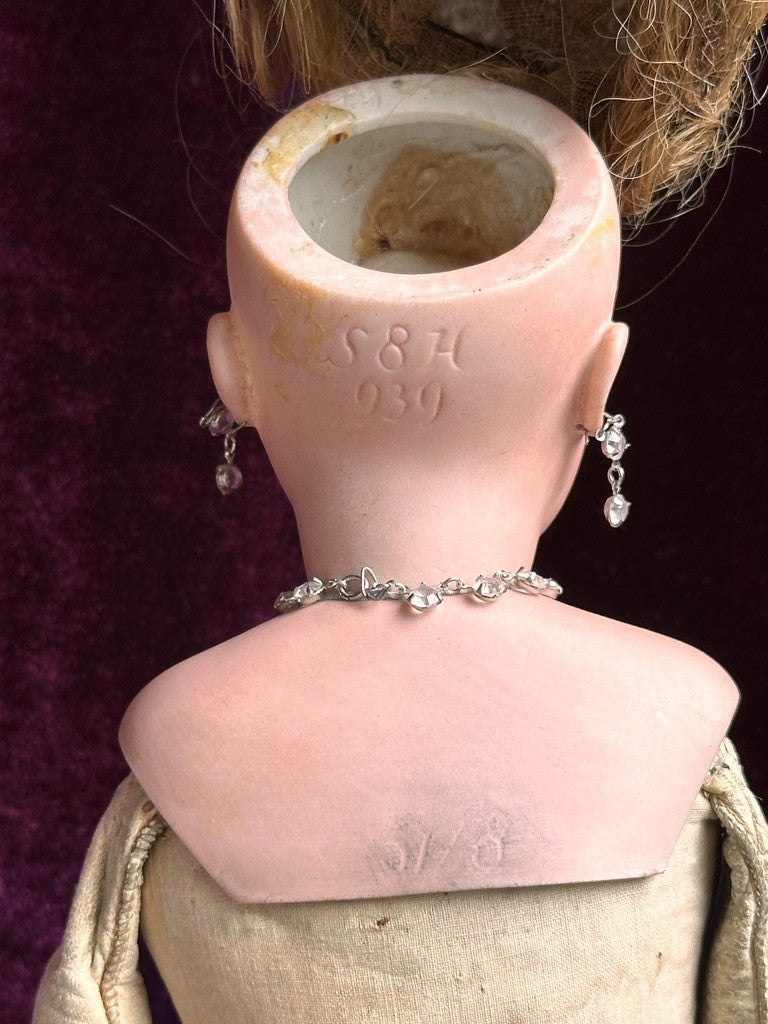 Early Antique German 20.5” Simon Halbig 939 Bisque Shoulder Head Leather Doll