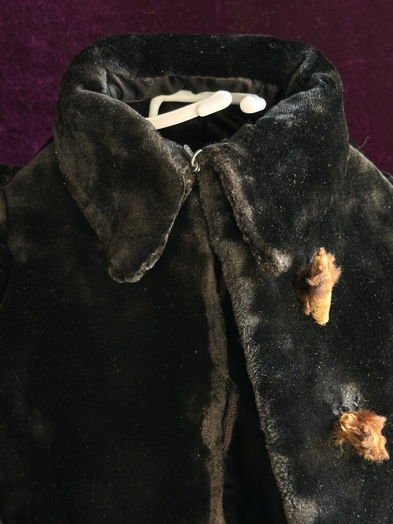 Antique French All Original Fur Child Coat + Hat for Large French Bisque Doll