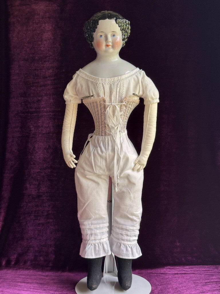 Large Antique German 26" Flat Top Highbrow China Shoulder Head Doll