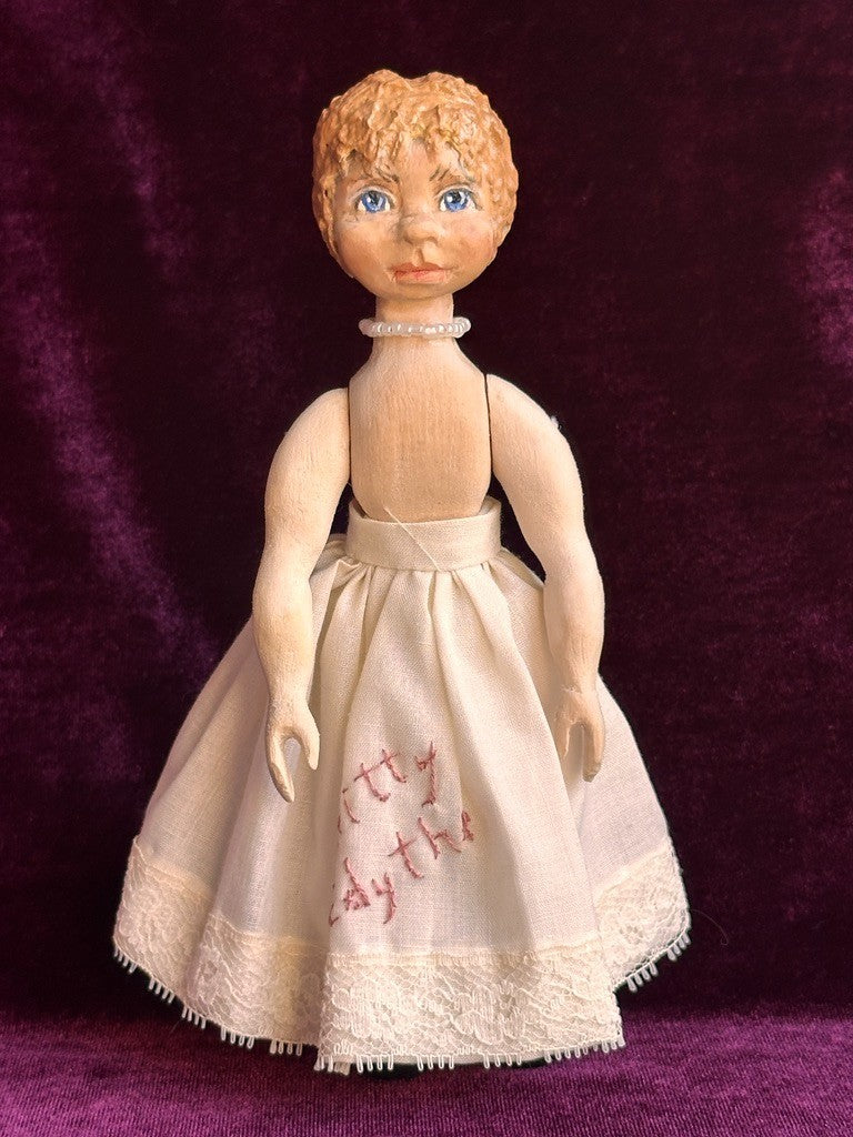 Collectible Handcarved 6.75" Wooden Hitty Girl Doll By Artist Connie Hardt