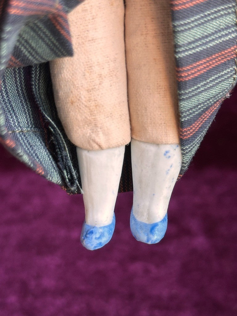 Pair Antique German Hertwig 6.5” Bisque Molded Torsos Character Dollhouse Dolls