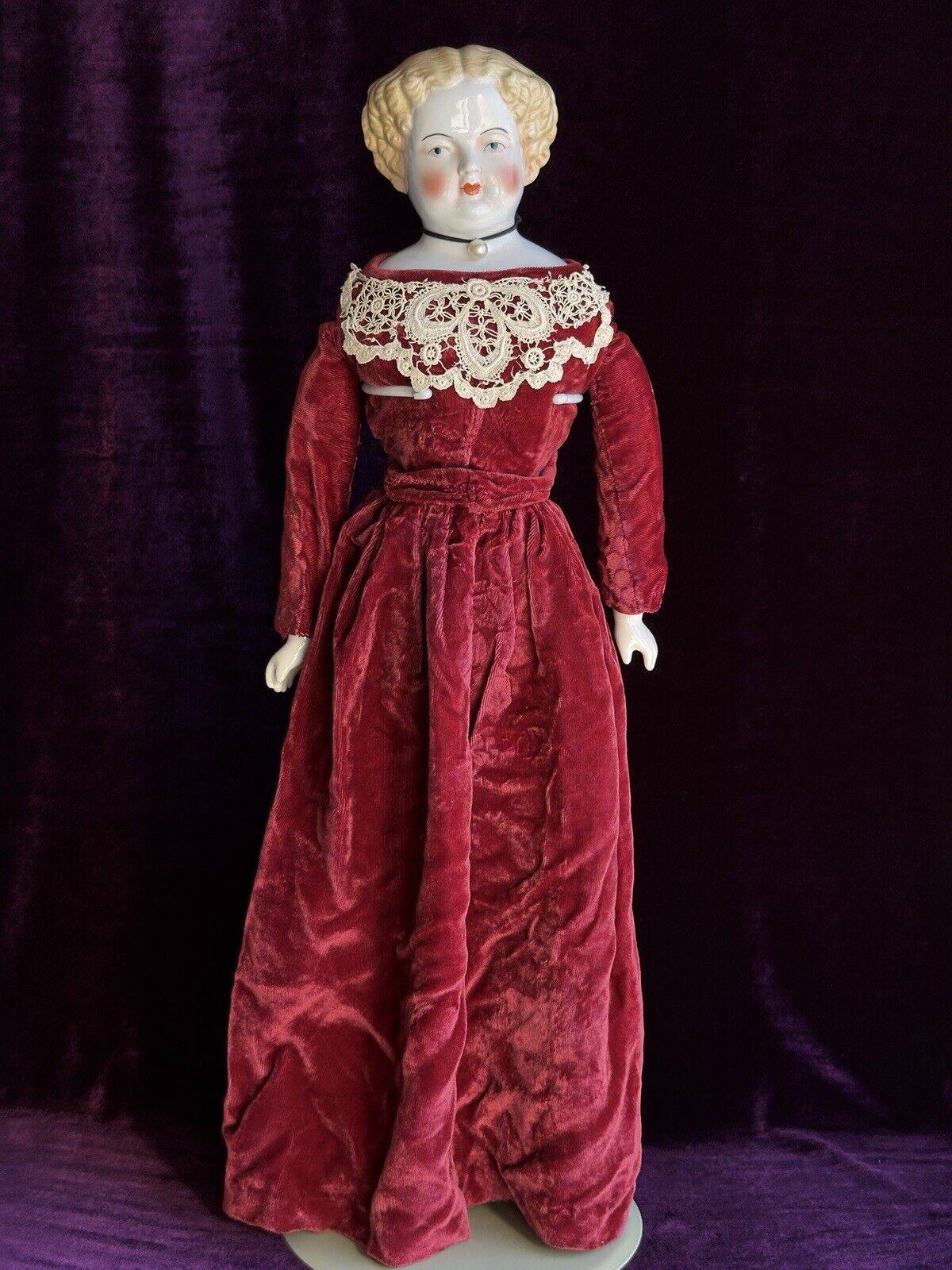 Antique German 11.5” Petite Blonde China Shoulder Head Doll