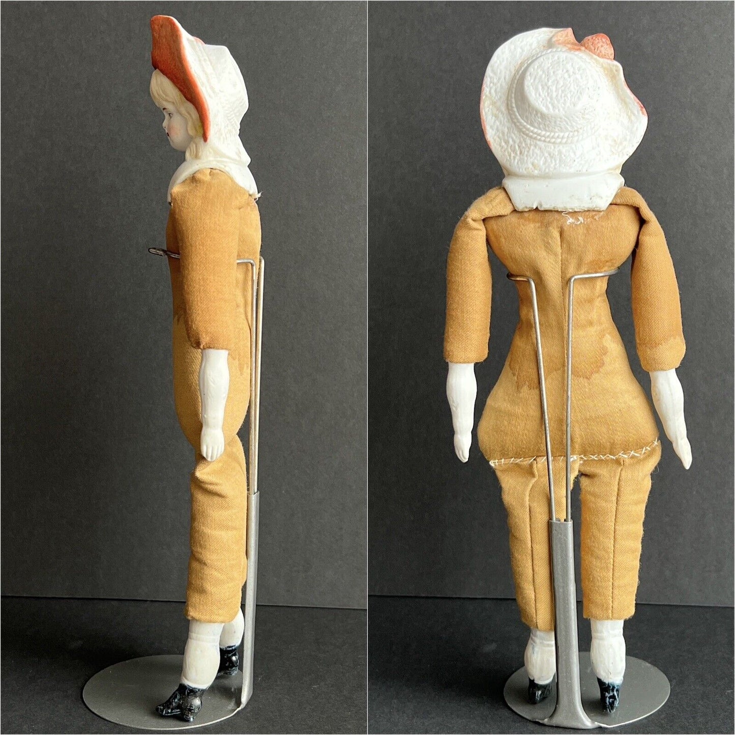 Antique German Hertwig 11.5” Molded Hat Bisque Shoulder Head Doll