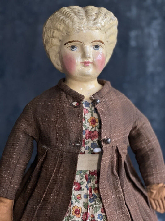 Antique German (?) Dressel (?) 20” Papier Mache Fashion Lady Doll