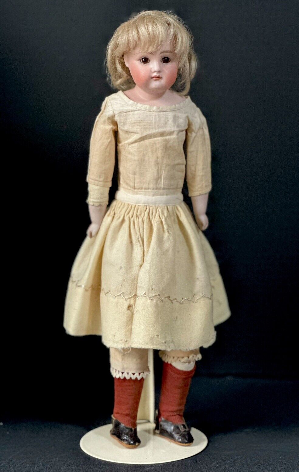 Early JDK Kestner Pouty Face Closed Mouth Bisque Shoulder Head 14” Doll Marked 3