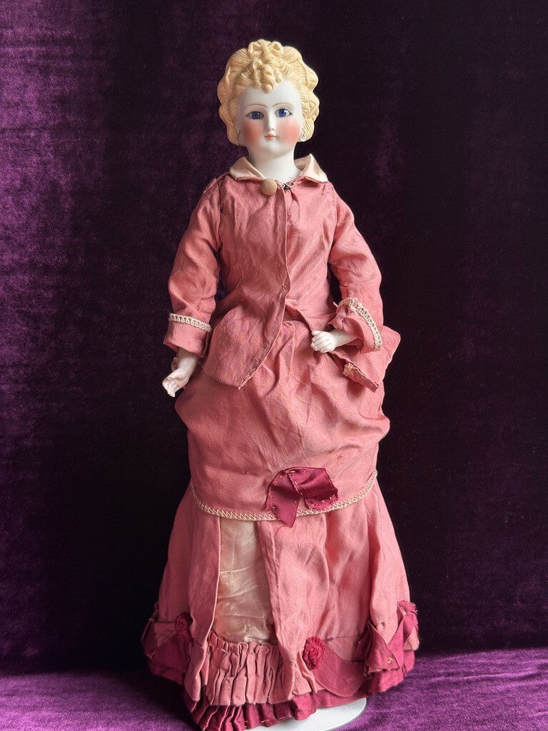 Very Rare 16” Antique German Glass Eyes Parian China Bisque Head Fashion Doll