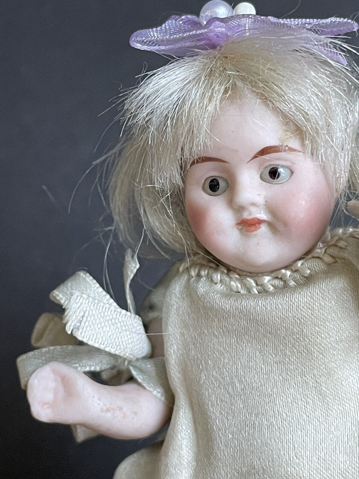Antique German 3.5” Miniature All Bisque Mignonette Dollhouse Doll