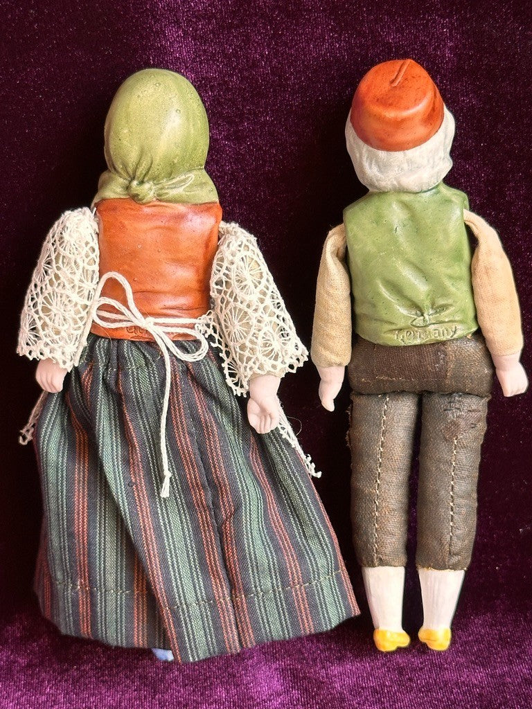 Pair Antique German Hertwig 6.5” Bisque Molded Torsos Character Dollhouse Dolls