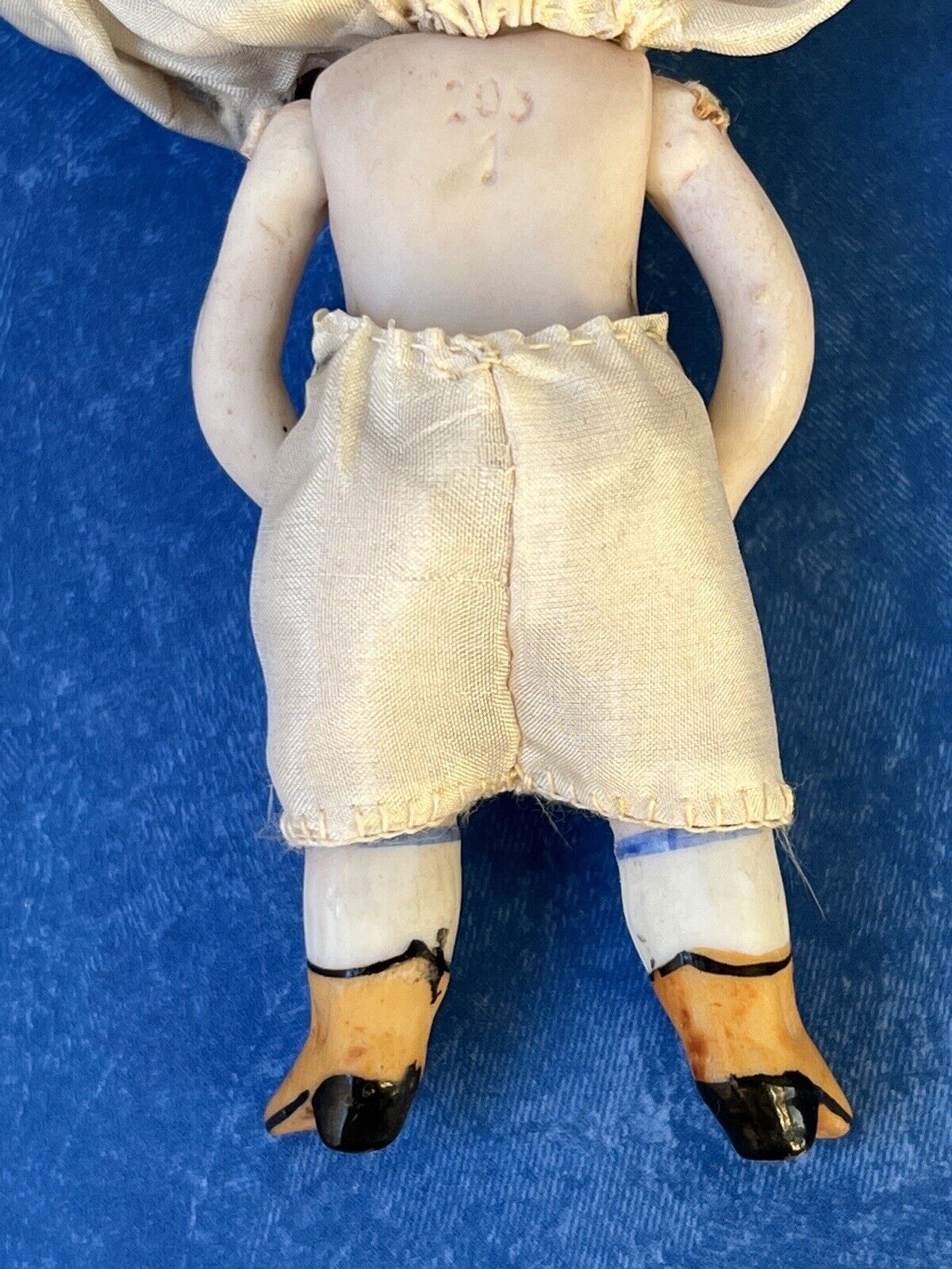 Antique German 4” All Bisque Mignonette Dollhouse Doll Swivel Head Yellow Boots