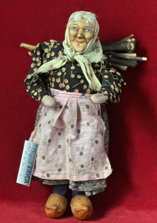 Original French Bernard Ravca 1920’s (?) Stockinette Old Lady 9 3/4” Doll