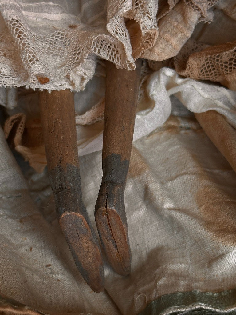 Antique German 18.75” Wax Over Papier Mache Milliner’s Model Molded Bonnet Doll