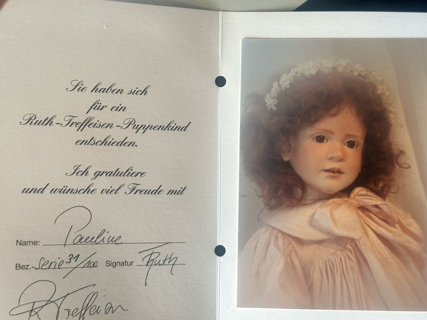 Collectible Artist 22” Porcelain Doll “Pauline” by Ruth Treffeisen LE 100 COA