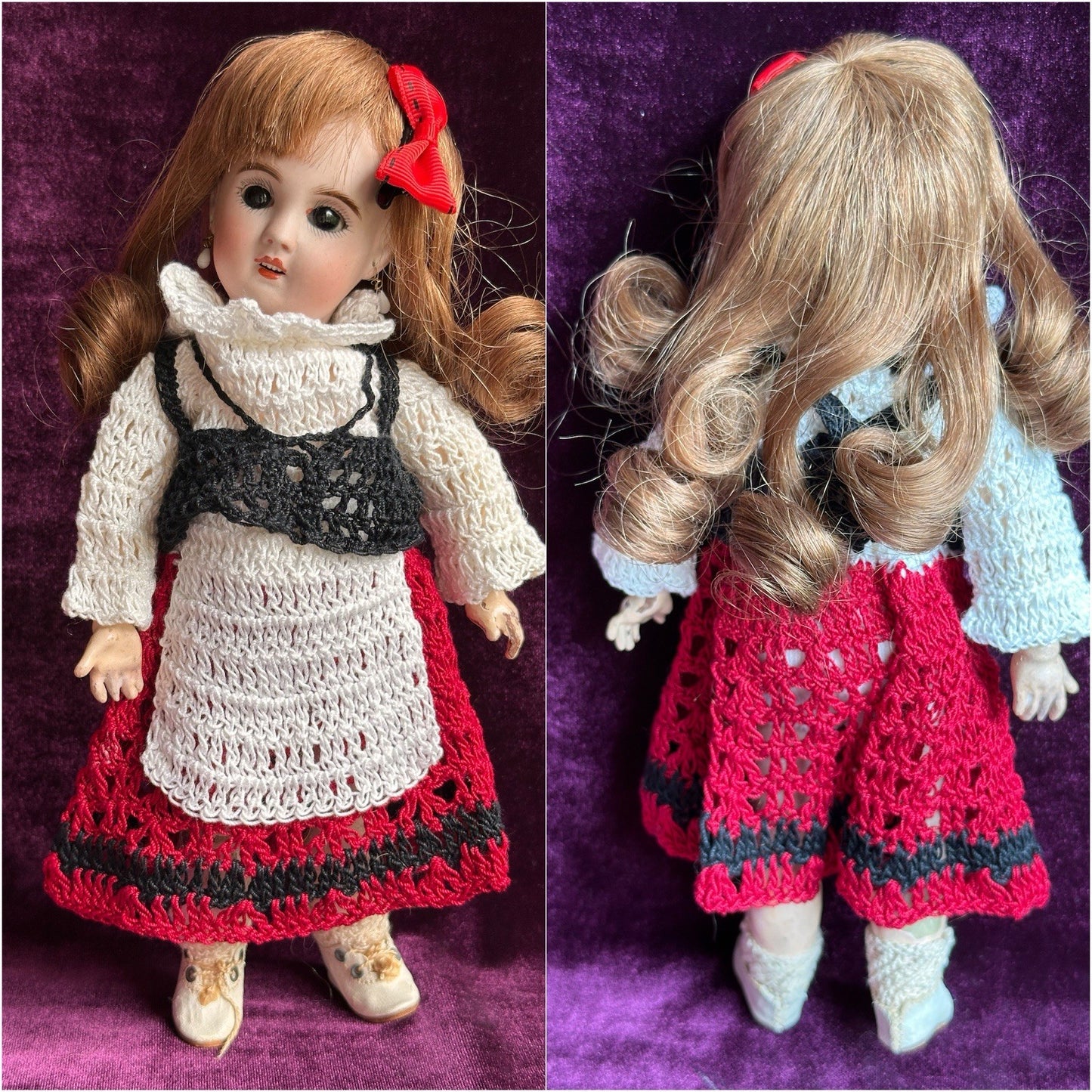 Antique French 10” Bleuette SFBJ France Bisque Head Doll with Extras